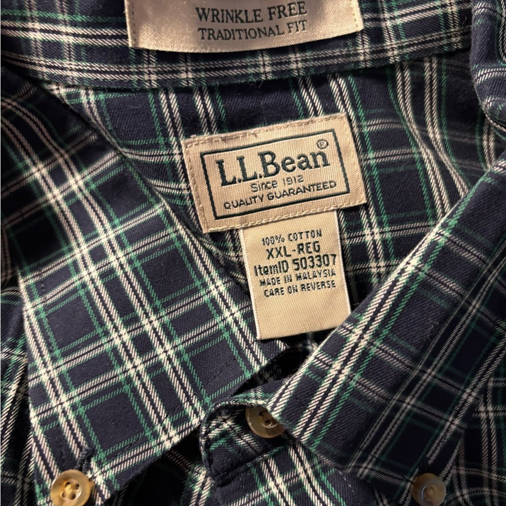L.L. Bean Navy and Green Plaid Shirt